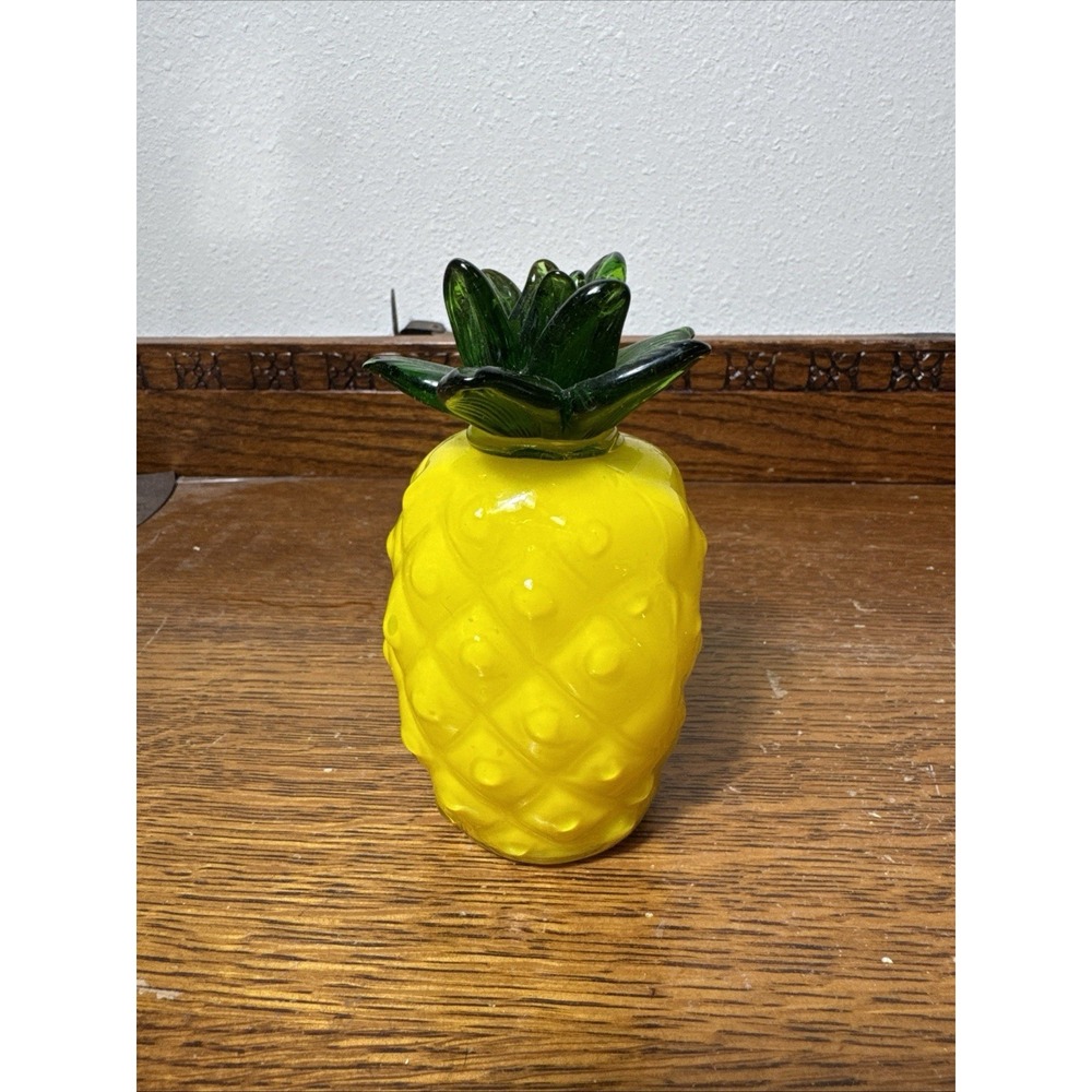 Yellow and Green Glass Pineapple Fruit Decorative Paperweight